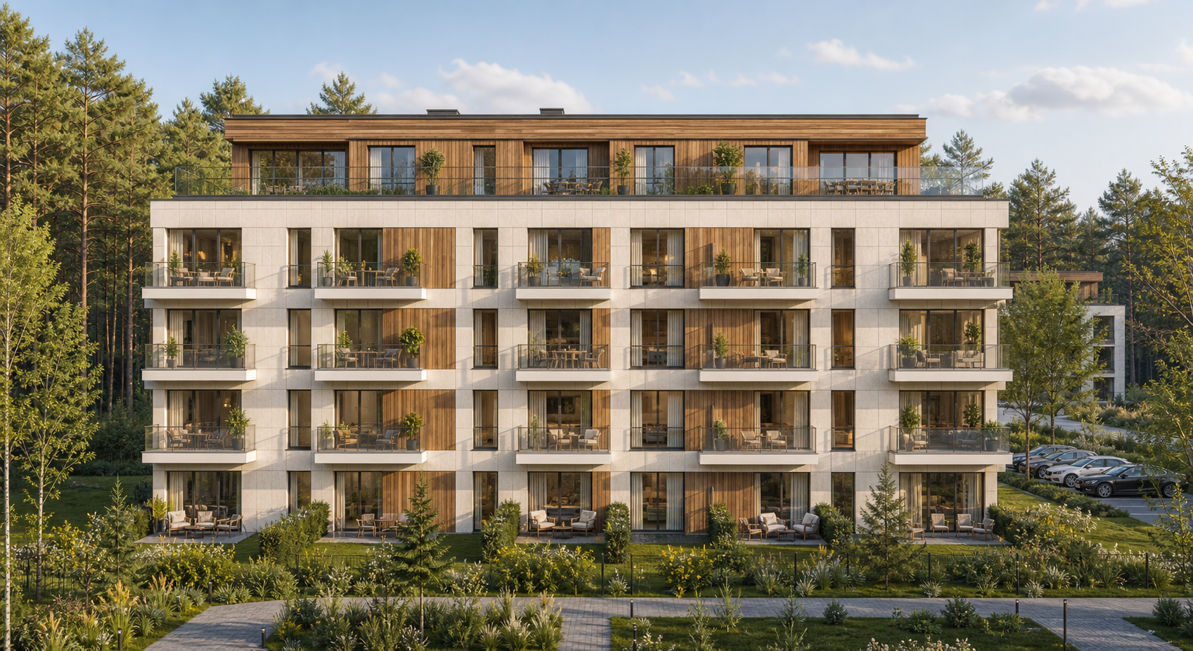 Interaktywny widok budynku Apartamentow Lesnych